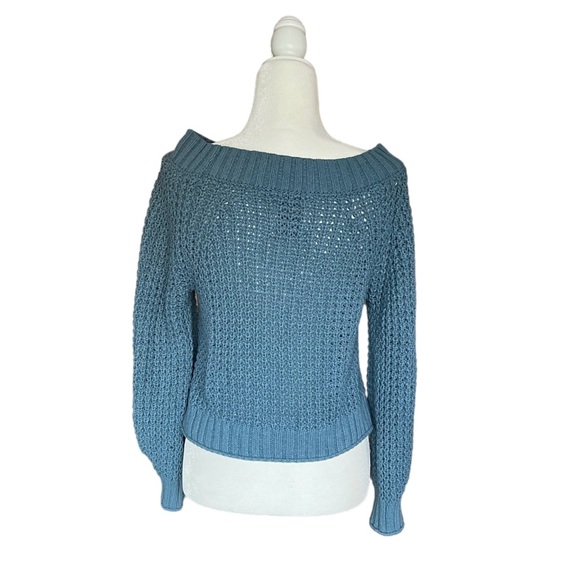 Abercrombie & Fitch blue chunky knit off the shoulder sweater - Picture 2 of 6